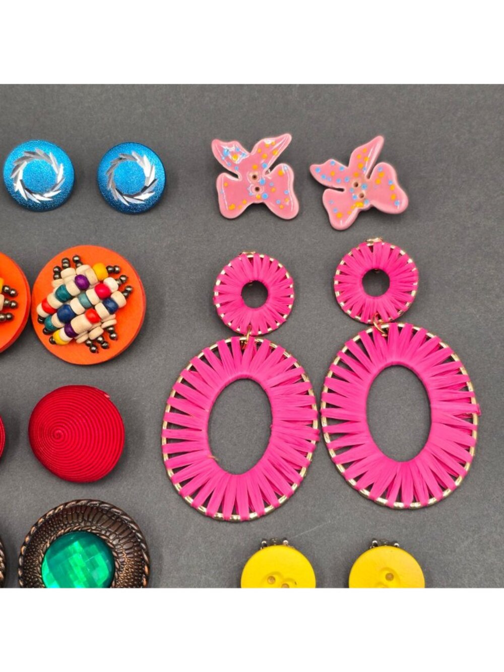 VTG 80s Clip On Earring Lot Bold Bright Mod Boho Lucite Neon 18pc - Picture 8 of 10